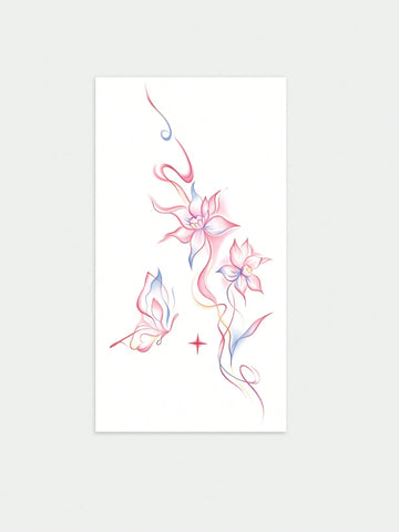 Pink Blue Floral Butterfly Waist Tattoo Sticker