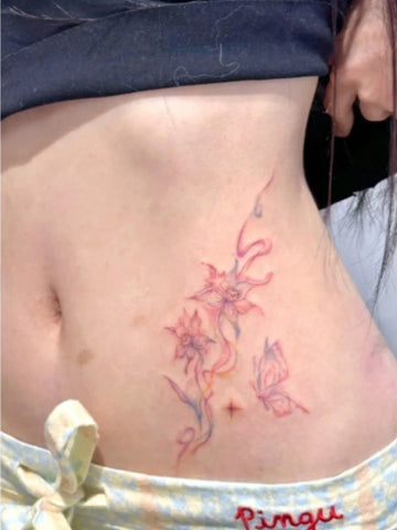 Pink Blue Floral Butterfly Waist Tattoo Sticker