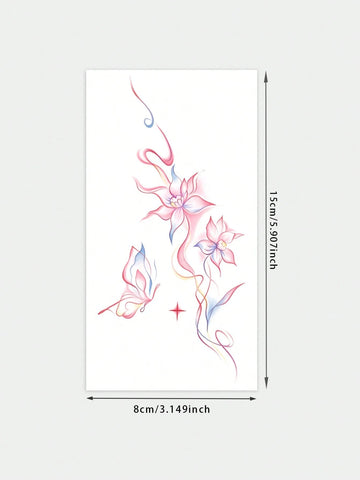 Pink Blue Floral Butterfly Waist Tattoo Sticker