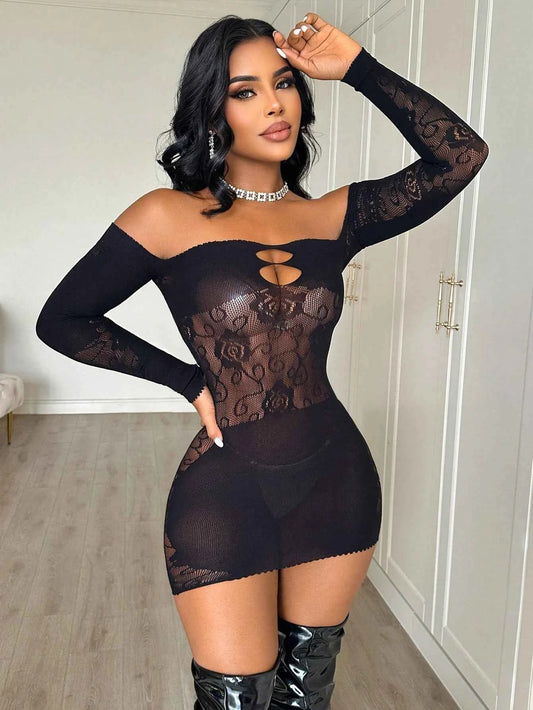 Lace Patchwork Off-Shoulder Sleep Dress