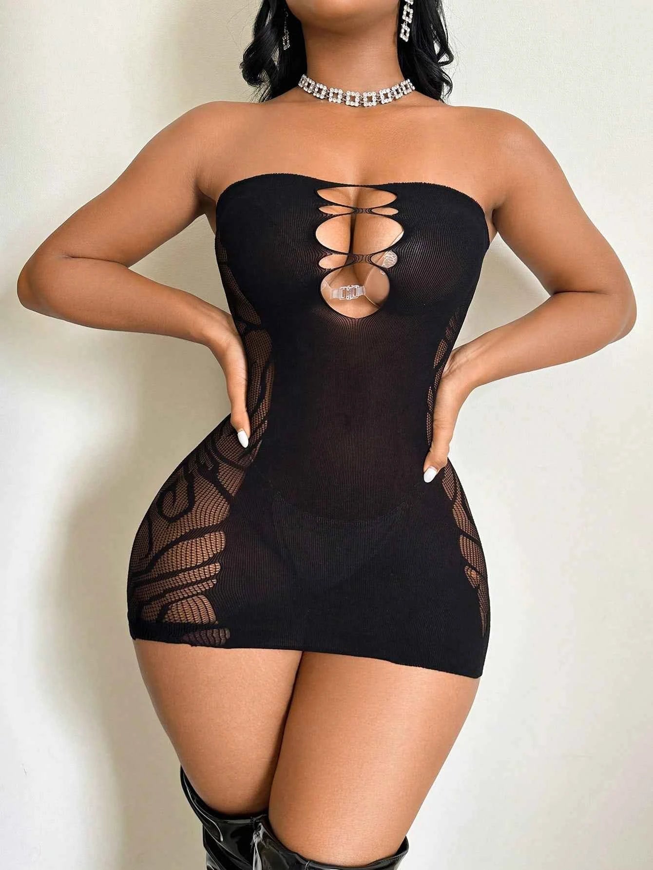 Hollow Out Solid Color Sleep Dress