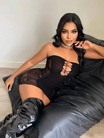Hollow Out Solid Color Sleep Dress