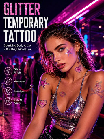 Glitter Spider Skull Leopard Star Tattoo Set