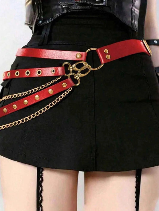 Waist Chain Tassel Cincher - Red