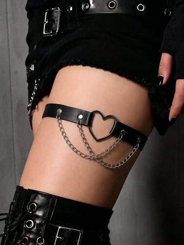 2pcs Leather Thigh Strap Heart Pendant Chain