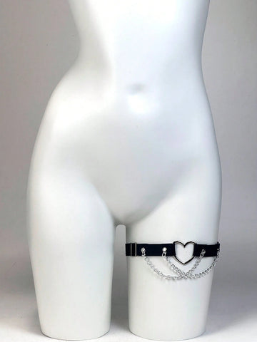 2pcs Leather Thigh Strap Heart Pendant Chain
