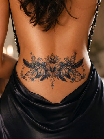 Colorful Floral Butterfly Lower Back Tattoo Set