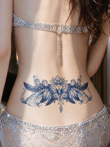 Colorful Floral Butterfly Lower Back Tattoo Set