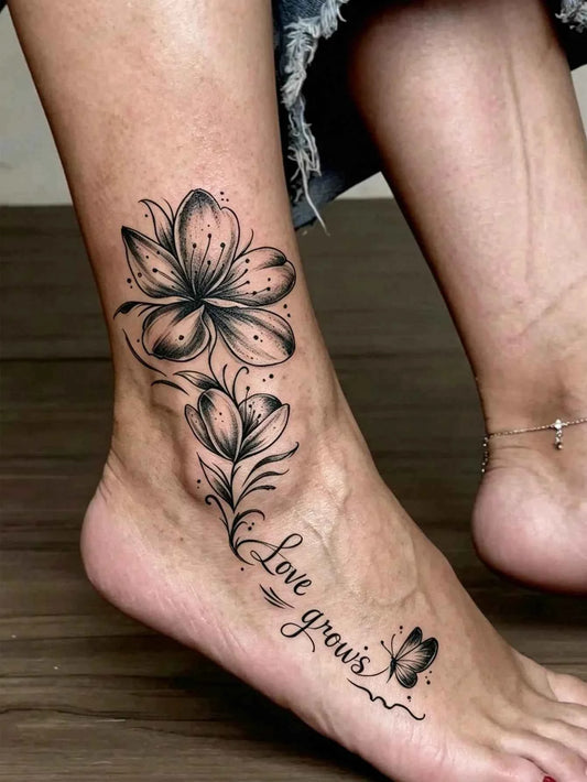 Black Lily Butterfly Tattoo Set