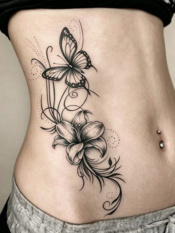 Black Lily Butterfly Tattoo Set