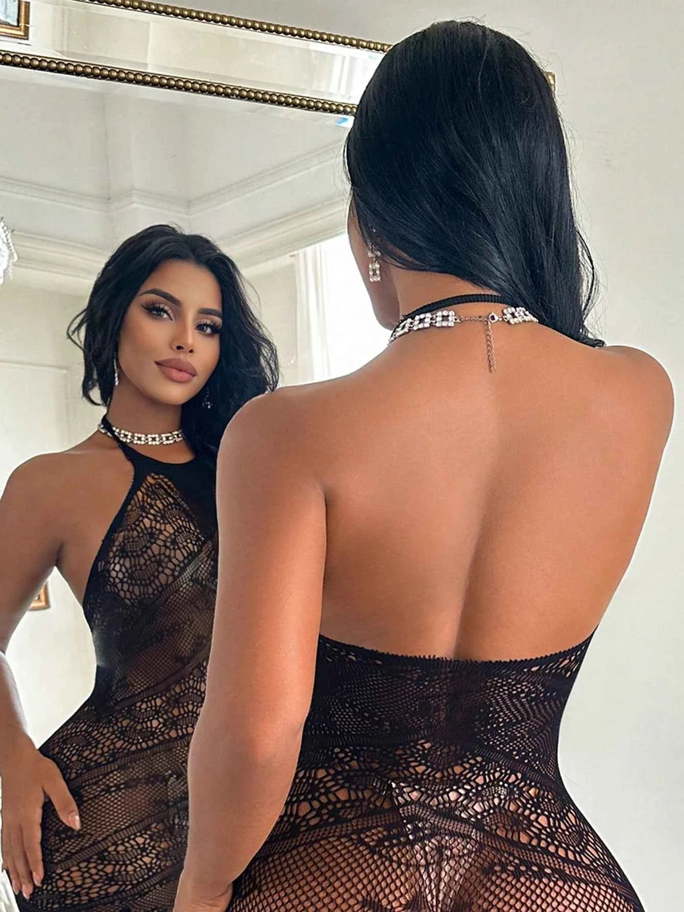 Geometric Mesh Bodycon Mini Dress