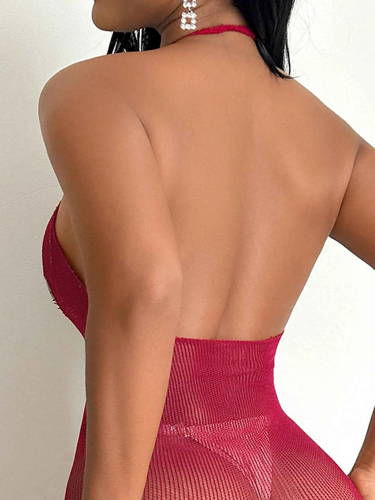 Hollow Cutout Mesh Bodycon Mini Stocking Dress