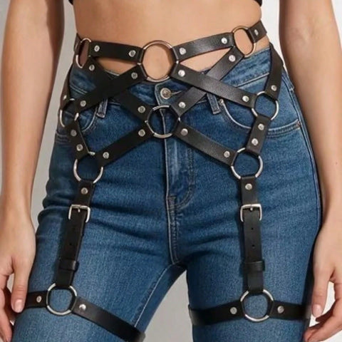 Leather Strappy Thigh Hip Harness