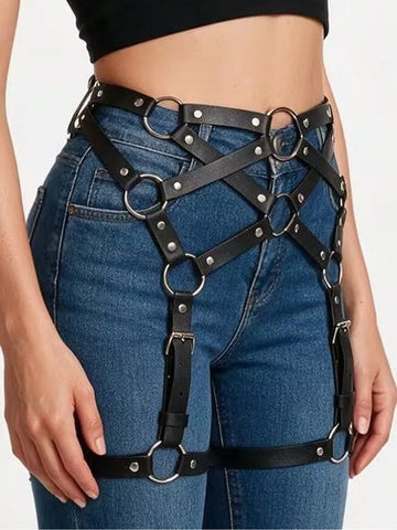 Leather Strappy Thigh Hip Harness