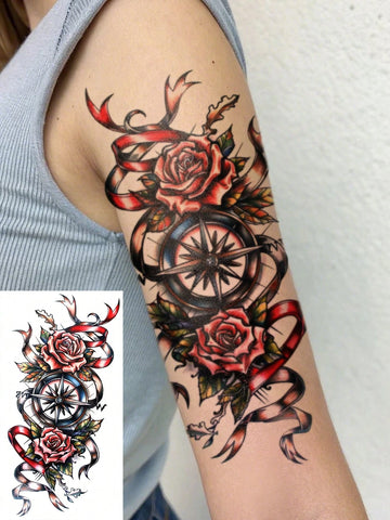 Punk Rose Compass Tattoo Set