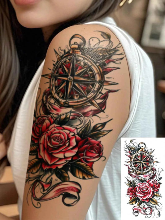 Punk Rose Compass Tattoo Set