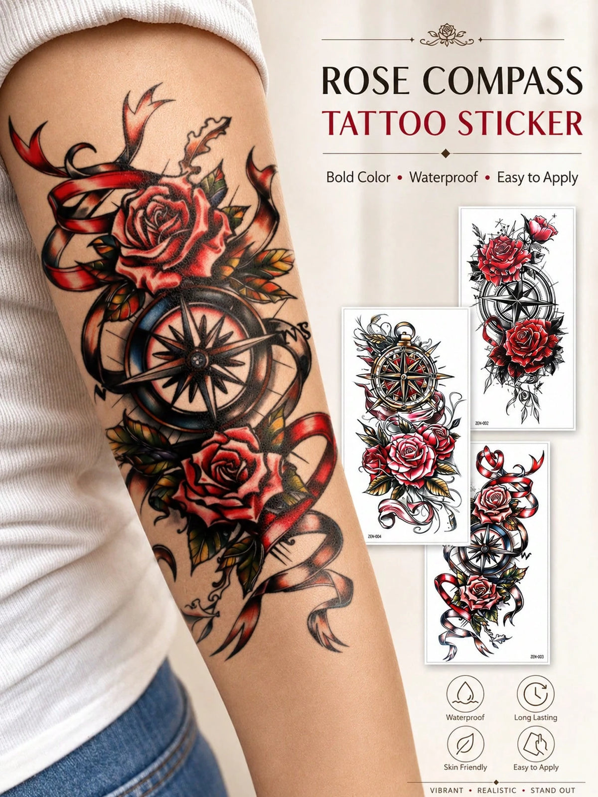 Punk Rose Compass Tattoo Set