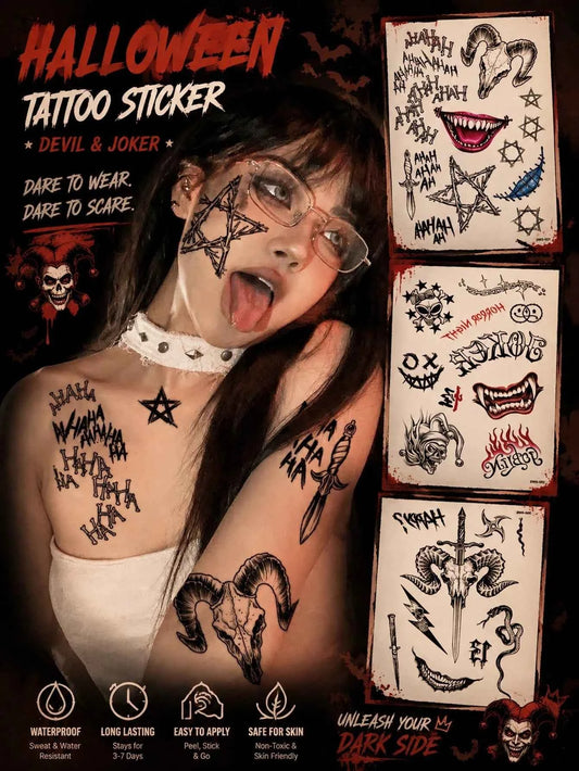 Halloween Horror Spider Goat Tattoo Set