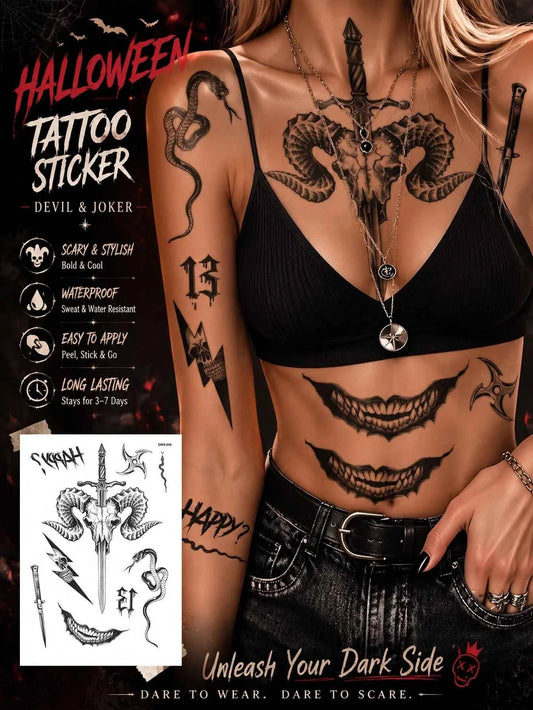 Halloween Horror Spider Goat Tattoo Set