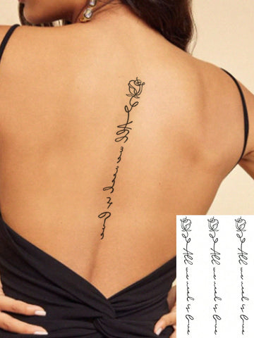 Cursive Rose Spine Tattoo Sticker