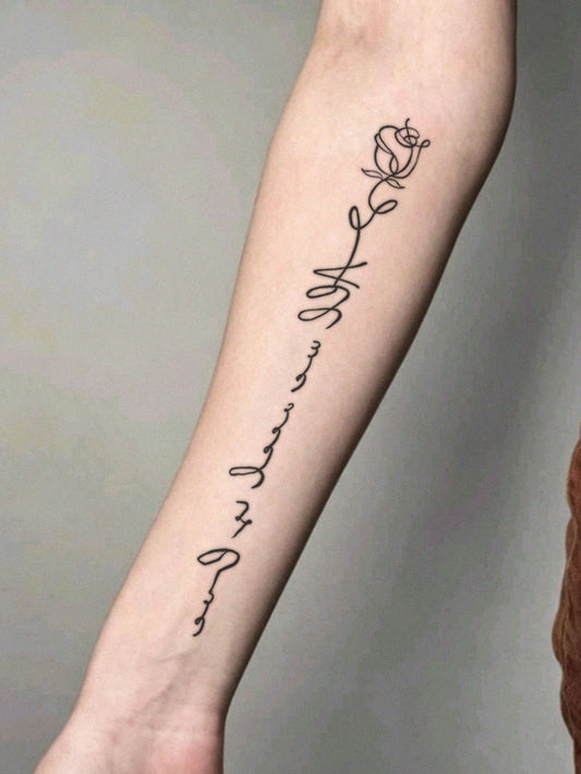 Cursive Rose Spine Tattoo Sticker