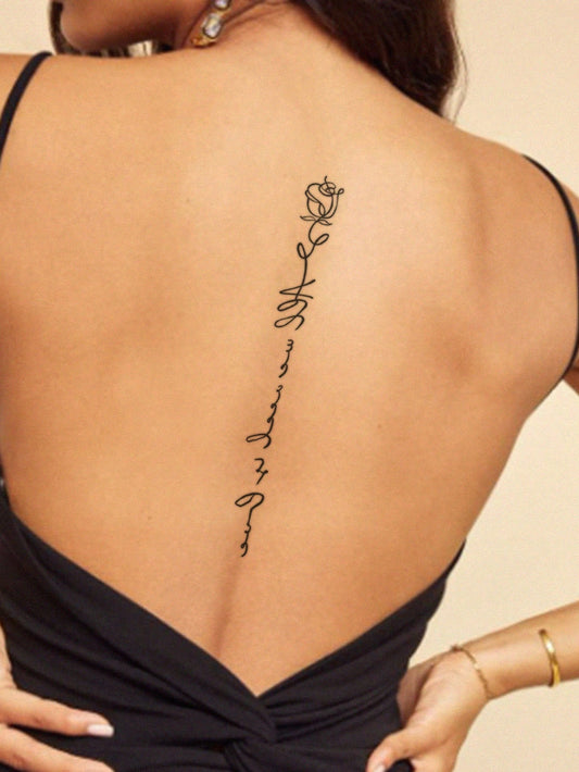 Cursive Rose Spine Tattoo Sticker