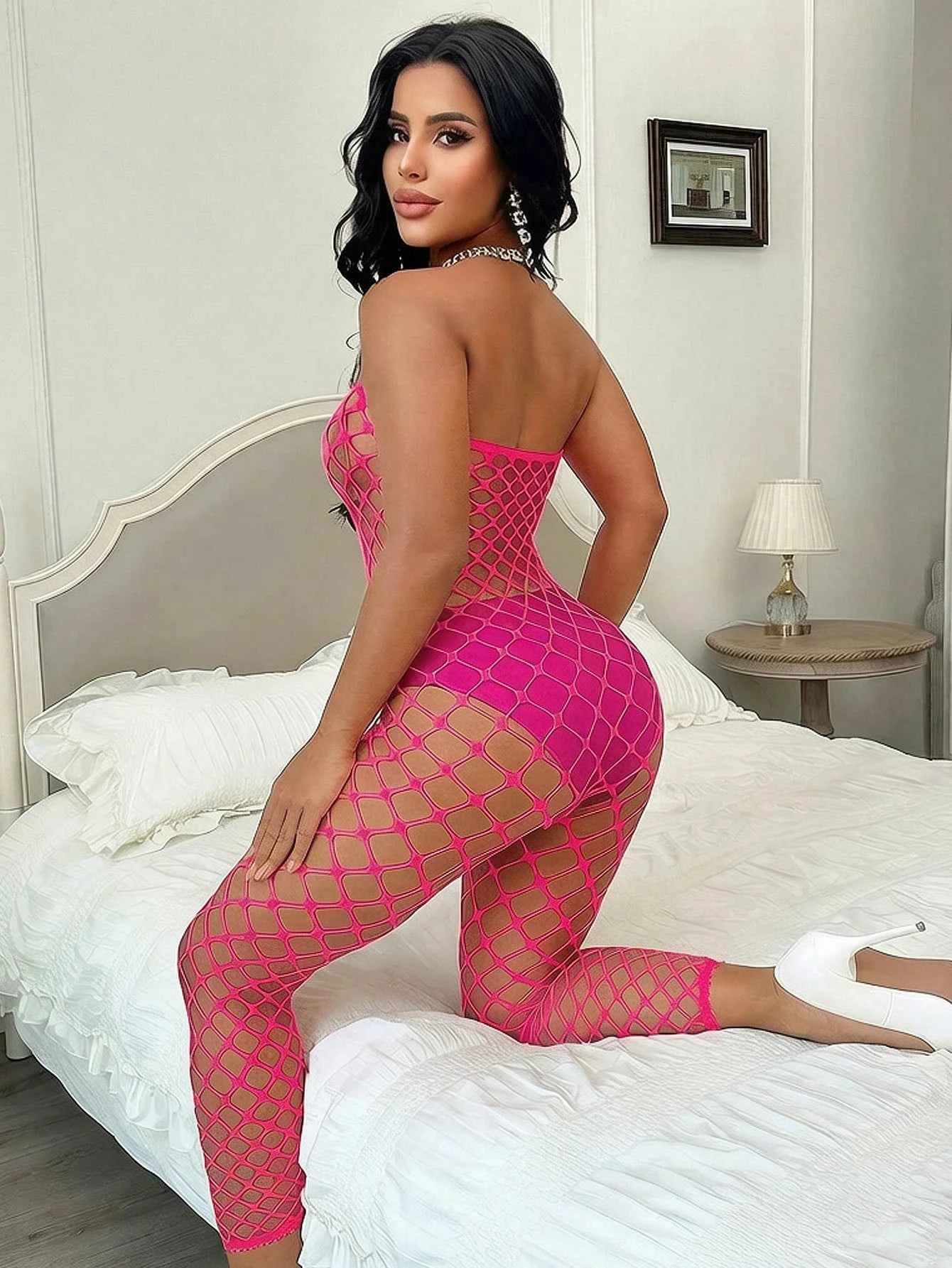 One-Piece Mesh Bodysuit Teddy - Hot Pink