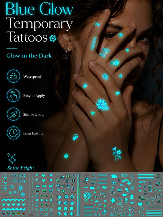 Glow-in-Dark Halloween Cute Icon Tattoo Set