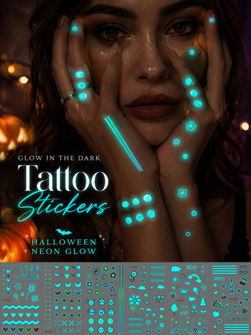 Glow-in-Dark Halloween Cute Icon Tattoo Set