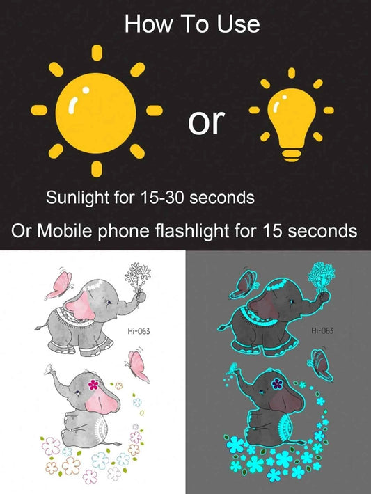 Fluorescent Ocean Animal Tattoo Set