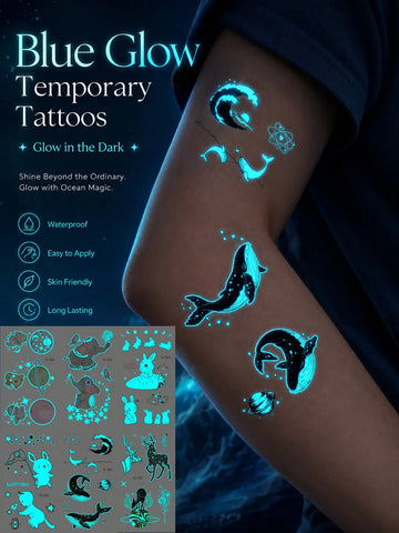 Fluorescent Ocean Animal Tattoo Set