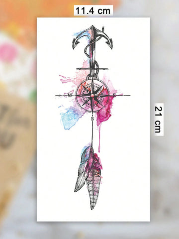 Pink Compass Feather Boho Tattoo Sticker