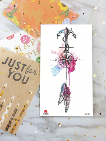 Pink Compass Feather Boho Tattoo Sticker
