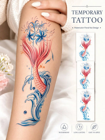 Red Fish Tail Wave Tattoo Sticker