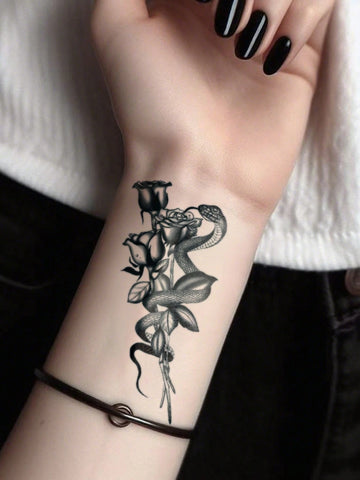Old School Snake Rose Tattoo Sticker
