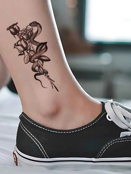 Old School Snake Rose Tattoo Sticker