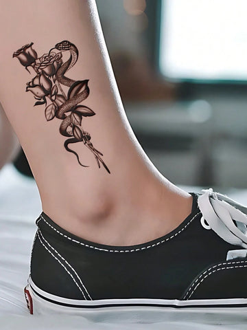 Old School Snake Rose Tattoo Sticker