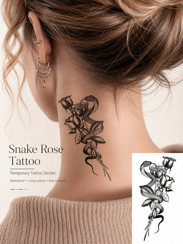 Old School Snake Rose Tattoo Sticker