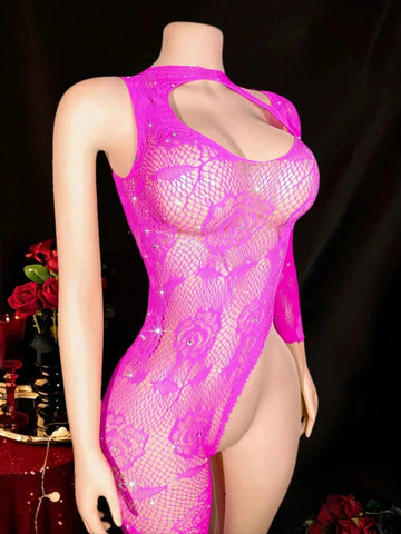 Rhinestone Mesh Backless Halter Jumpsuit