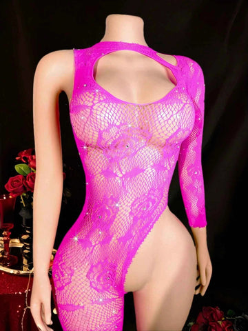 Rhinestone Mesh Backless Halter Jumpsuit