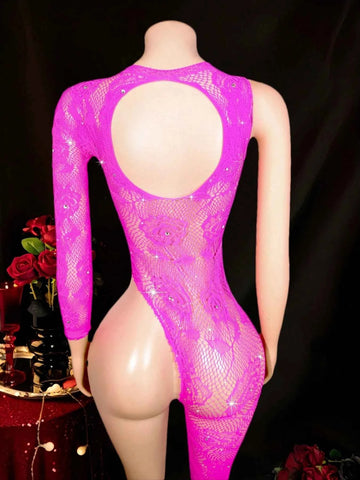 Rhinestone Mesh Backless Halter Jumpsuit