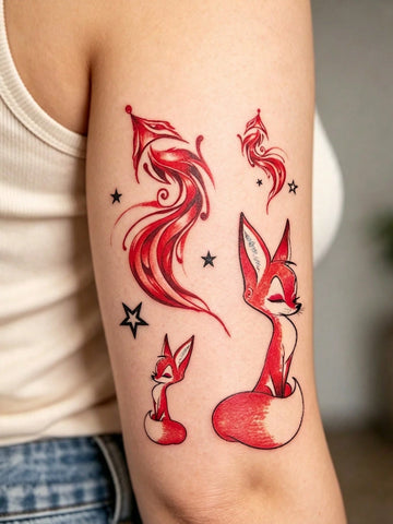Cute Fox Star Tattoo Set