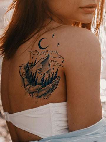 Flower Sailboat Clock Mountain Tattoo Set