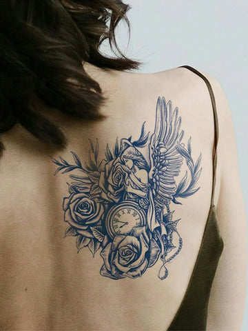 Flower Sailboat Clock Mountain Tattoo Set
