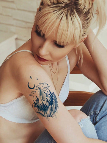 Flower Sailboat Clock Mountain Tattoo Set