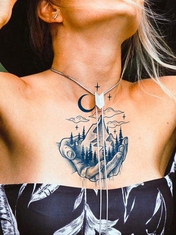 Flower Sailboat Clock Mountain Tattoo Set