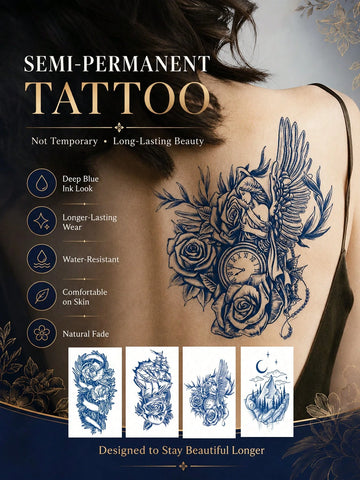 Flower Sailboat Clock Mountain Tattoo Set