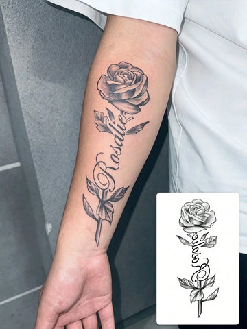 Rose Cursive Text Tattoo Sticker