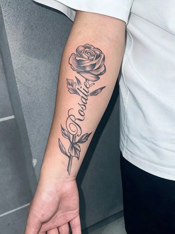 Rose Cursive Text Tattoo Sticker