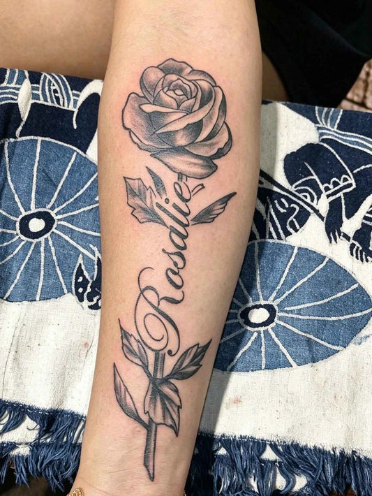 Rose Cursive Text Tattoo Sticker